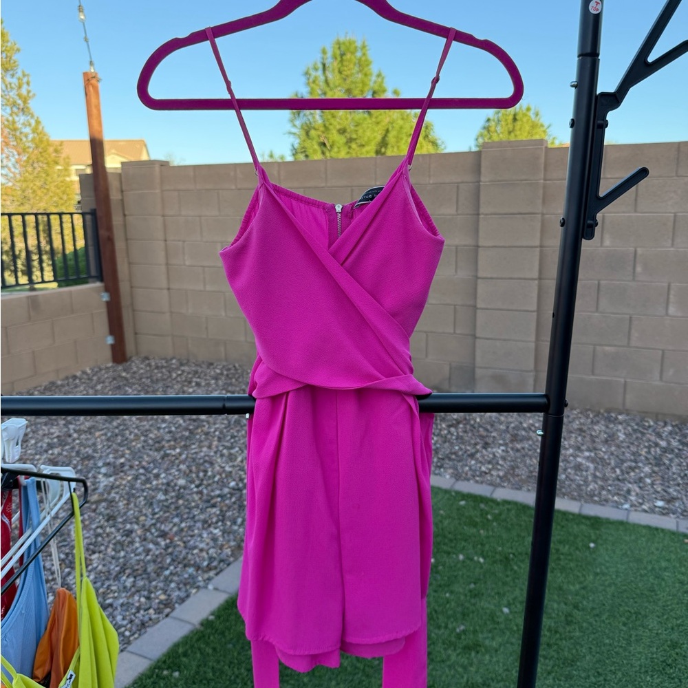 Elegant Pink Wrap Romper Dress